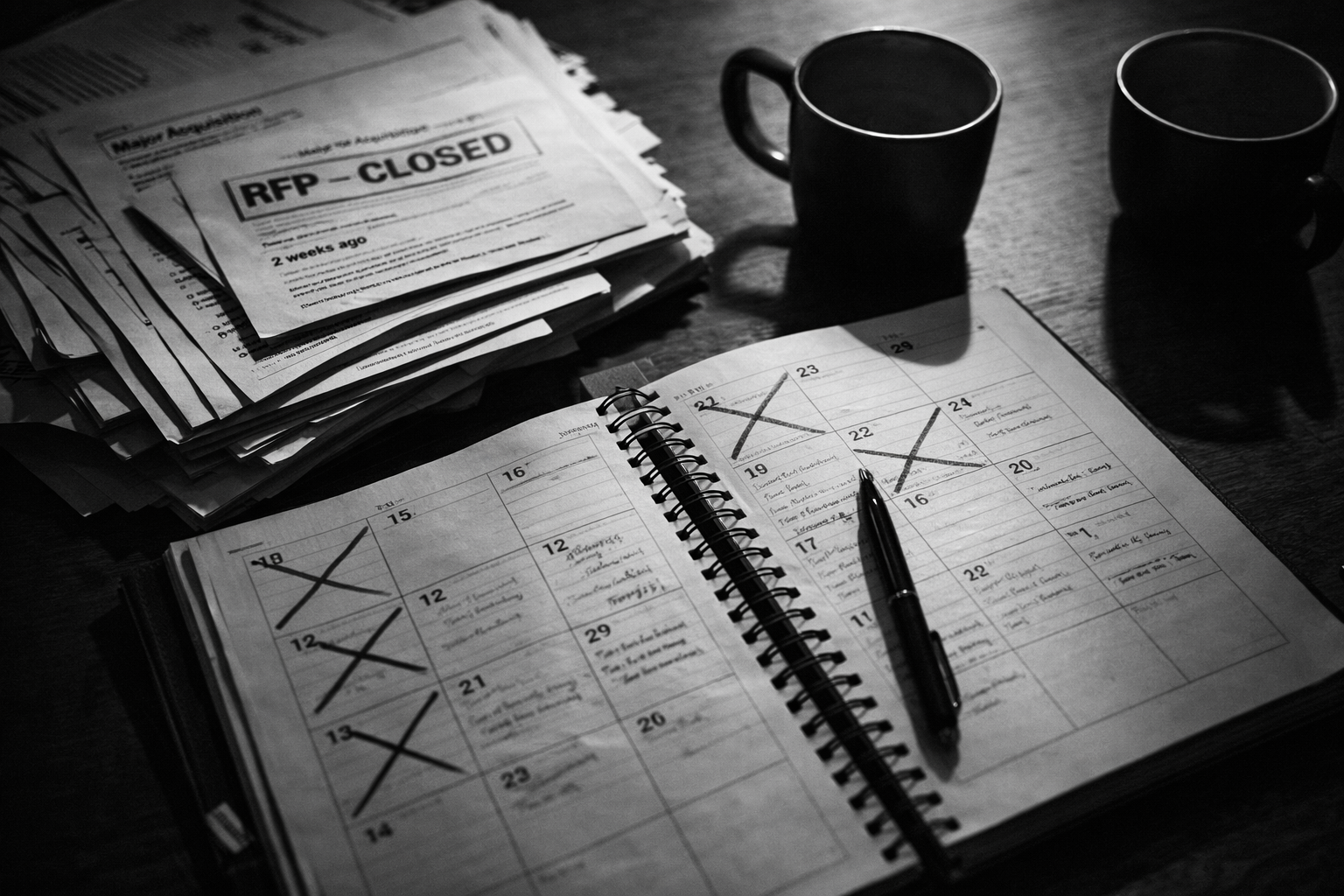 Office desk showing missed opportunities and closed deals